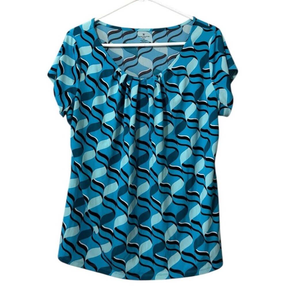 Worthington‎ Women Size OX Short Sleeve Runched Round Neck Blouse Lightweight
